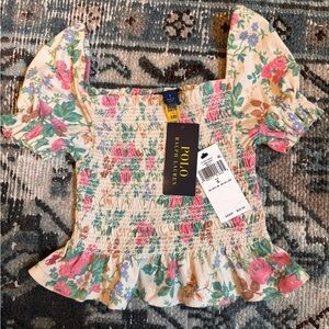 Ralph Lauren Floral Smocked Blouse - Cream and Pink